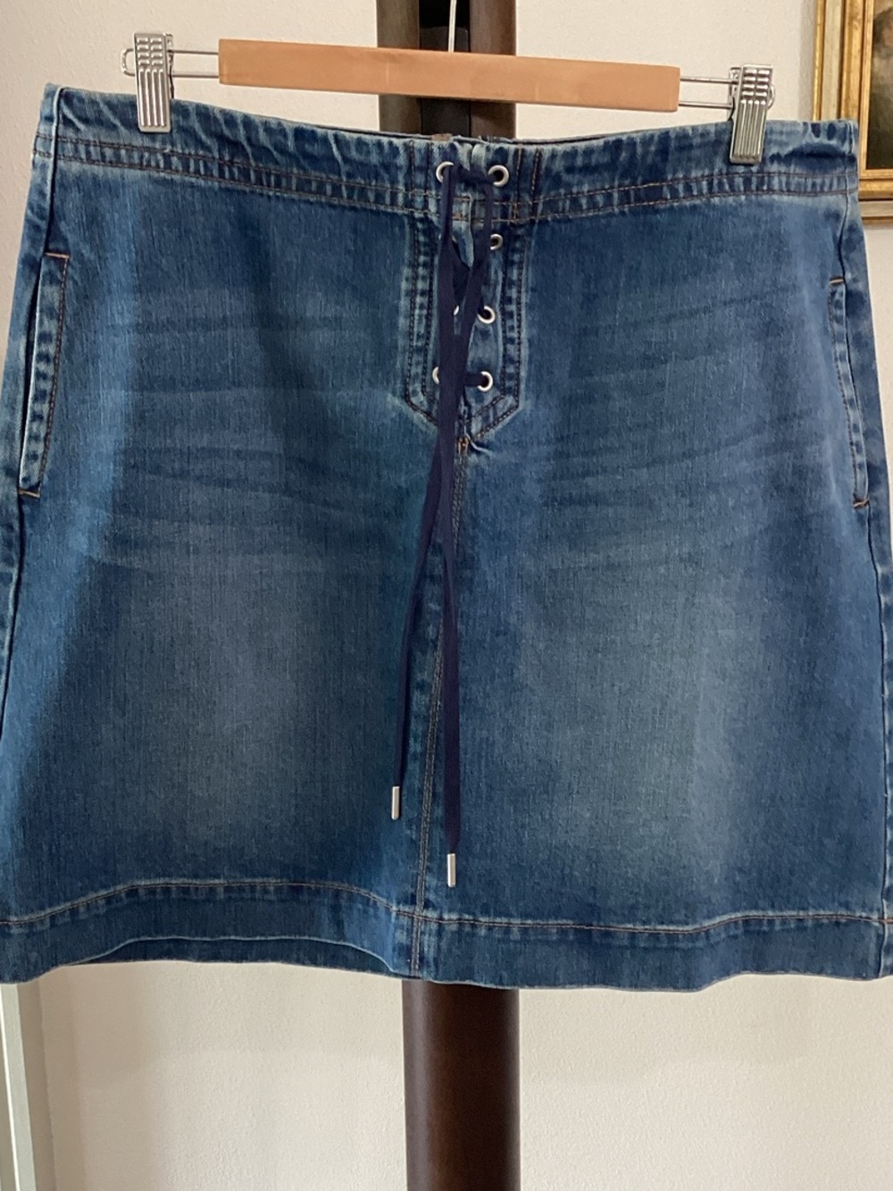 LOFT Blue Denim Lace-Up Mini Skirt